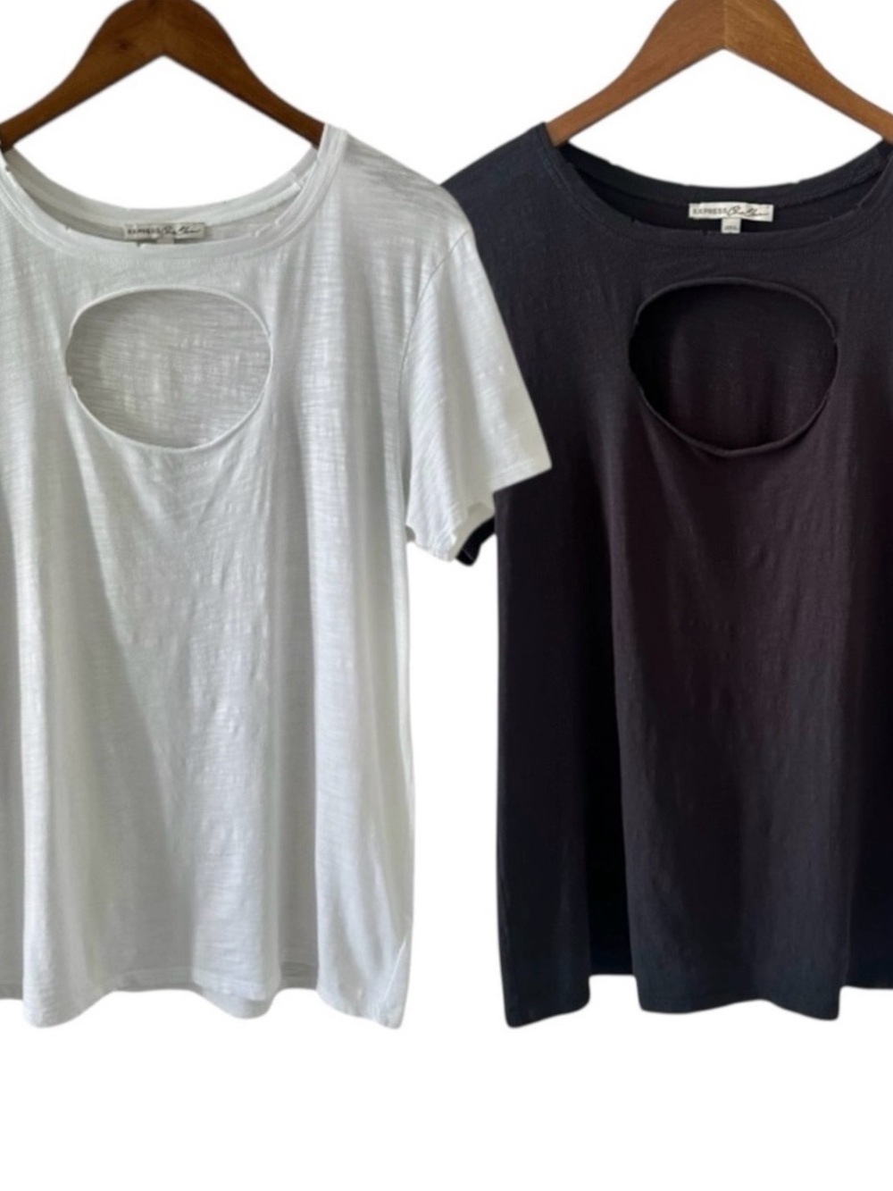 Set of 2 Express White and Black Cut-Out Short Sleeve Cotton T-Shirts
